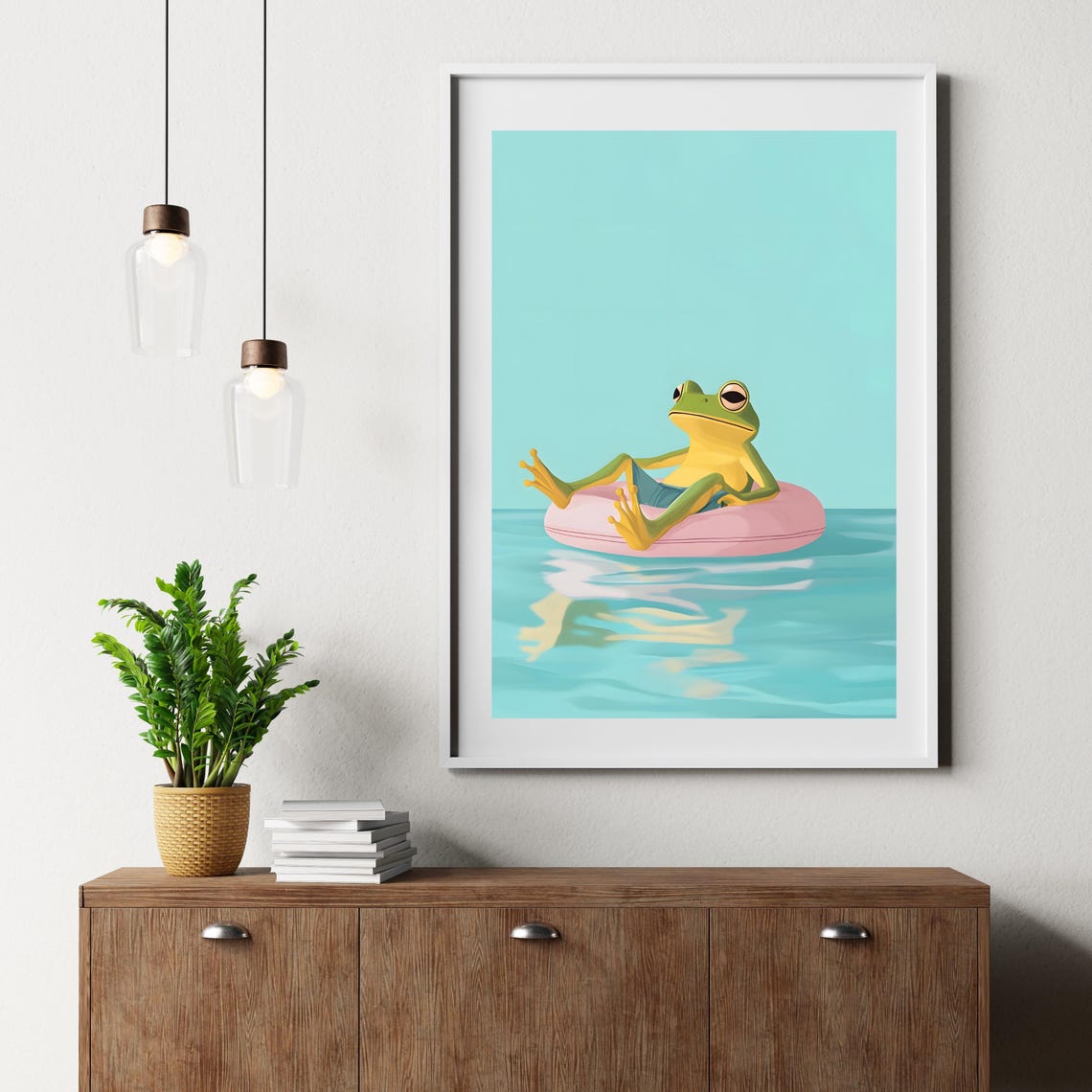 Relaxed Frog Floating On A Pink Pool Ring Summer Pool Art Poster - Image 4