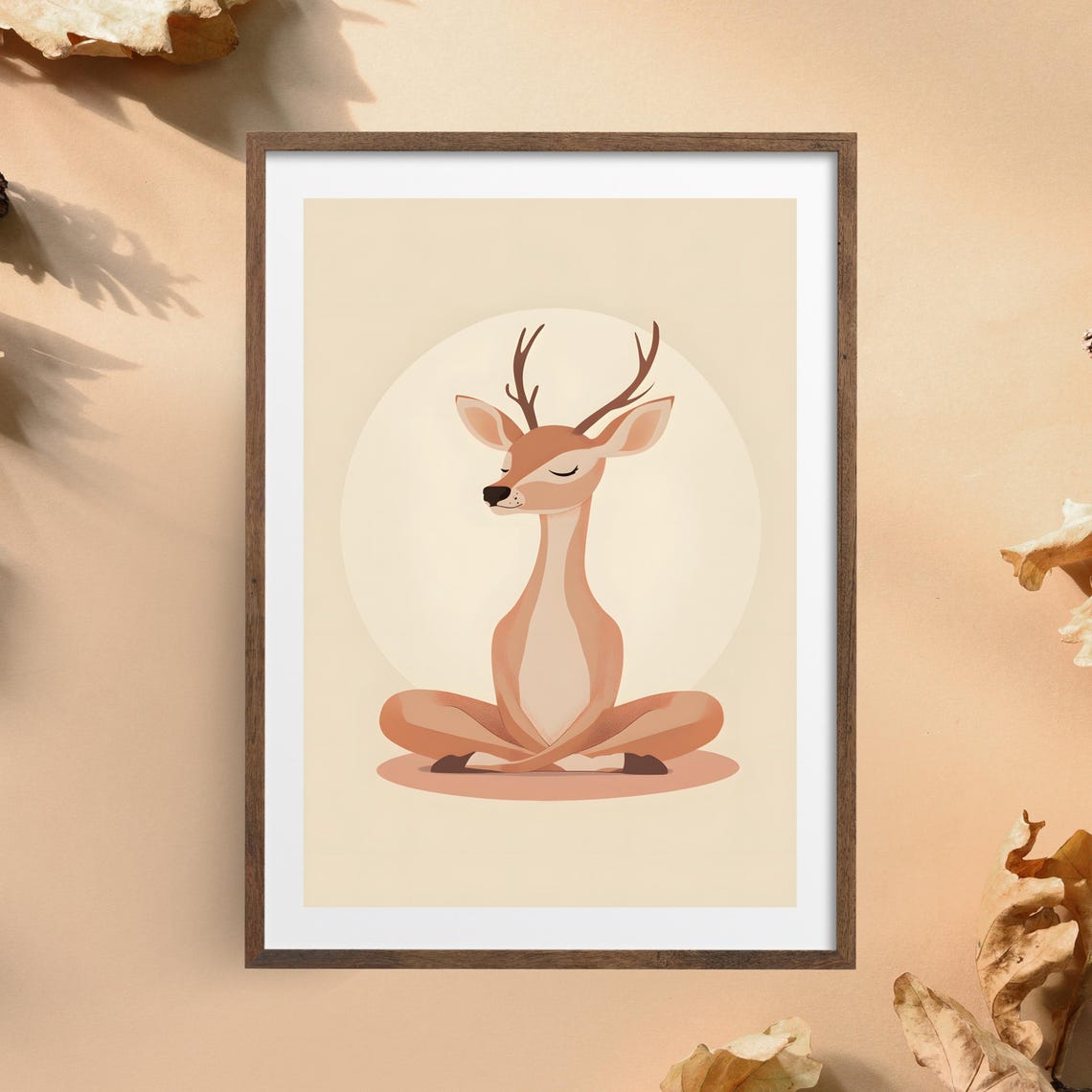 Meditating Deer Lotus Pose Minimalist Zen Yoga Studio Art Poster