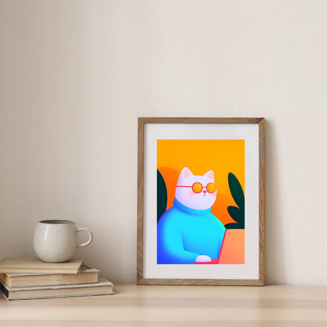 Stylish White Cat In Sunglasses And Turtleneck With Laptop Poster - Image 3