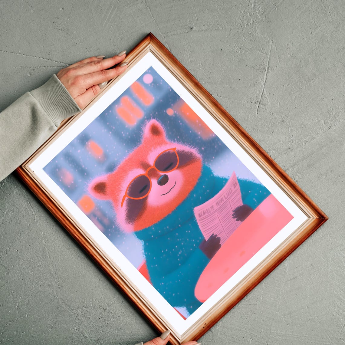 Red Panda In Sweater Reading Newspaper In Snowfall Winter Poster - Image 3