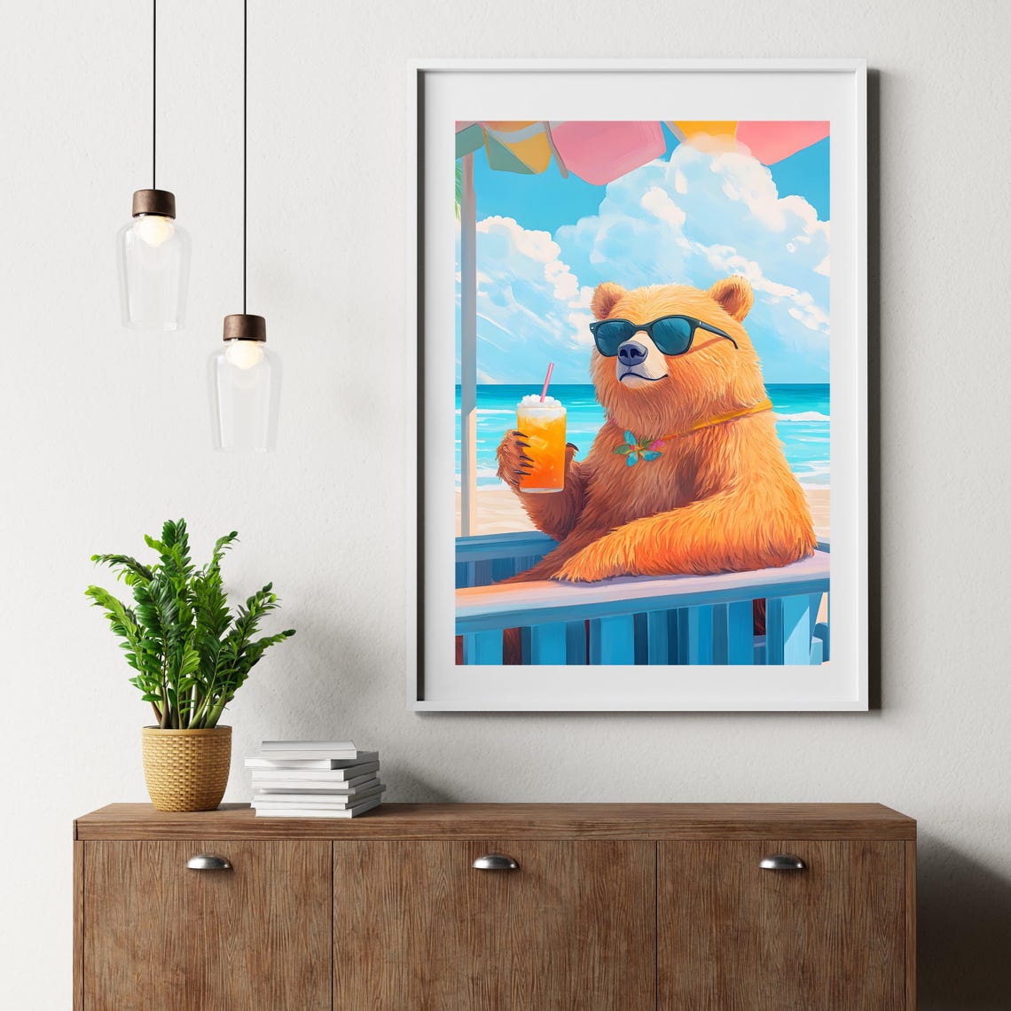 Chill Bear With Sunglasses And Cocktail At Beach Bar Fun Poster - Image 2