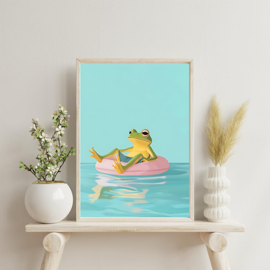 Relaxed Frog Floating On A Pink Pool Ring Summer Pool Art Poster - Image 2