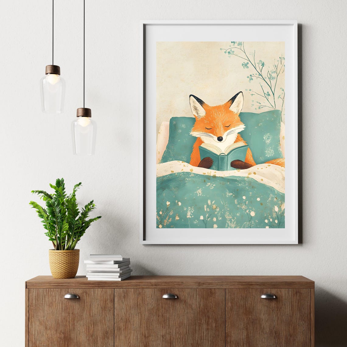 Fox Reading Book in Bed Cute Cozy Bedtime Animal Nursery Art Poster - Image 6