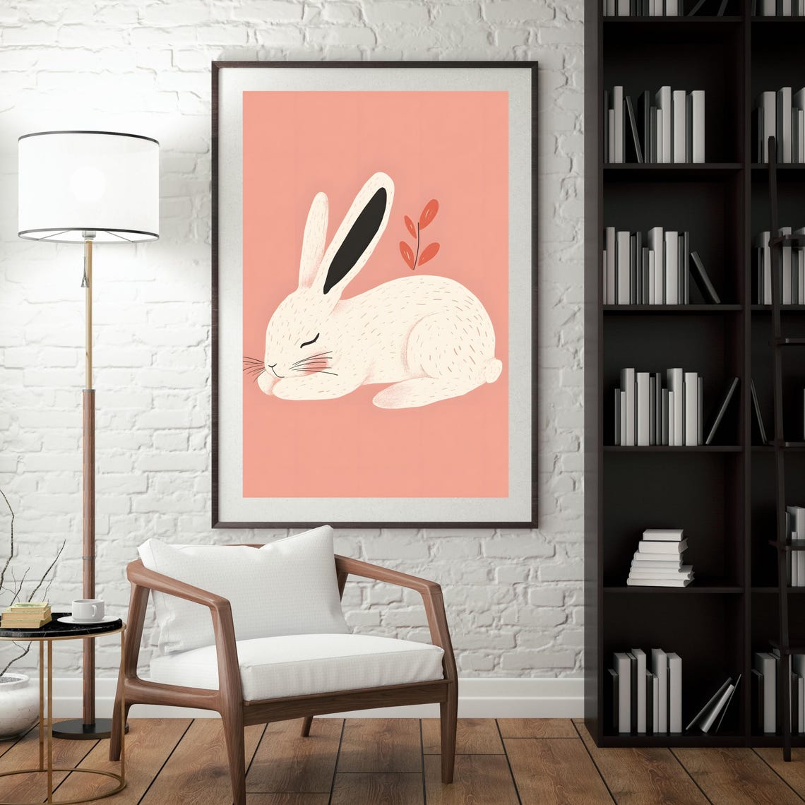 Cute Sleeping White Bunny on a Pink Background Nursery Poster - Image 4