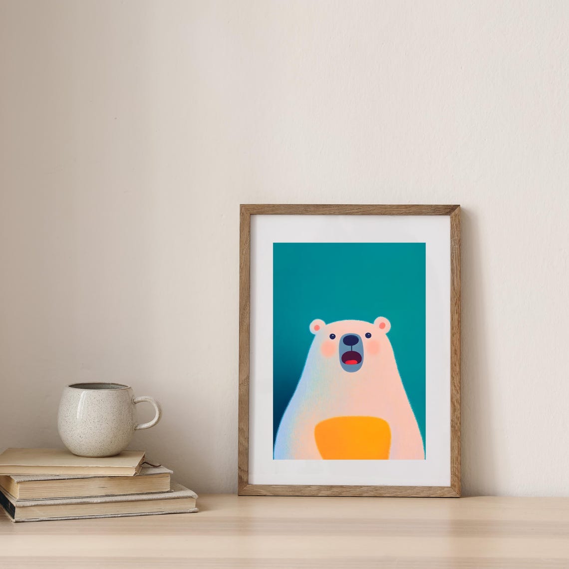 Happy White Polar Bear Portrait With Open Mouth Nursery Poster - Image 3