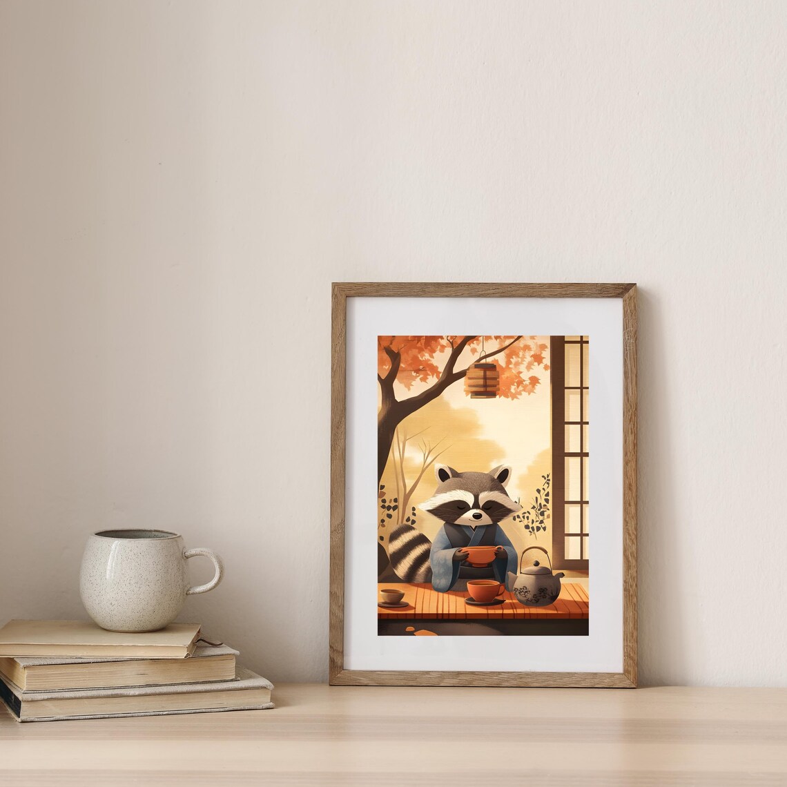 Japanese Tea Ceremony Raccoon in Kimono Autumn Garden Poster - Image 7