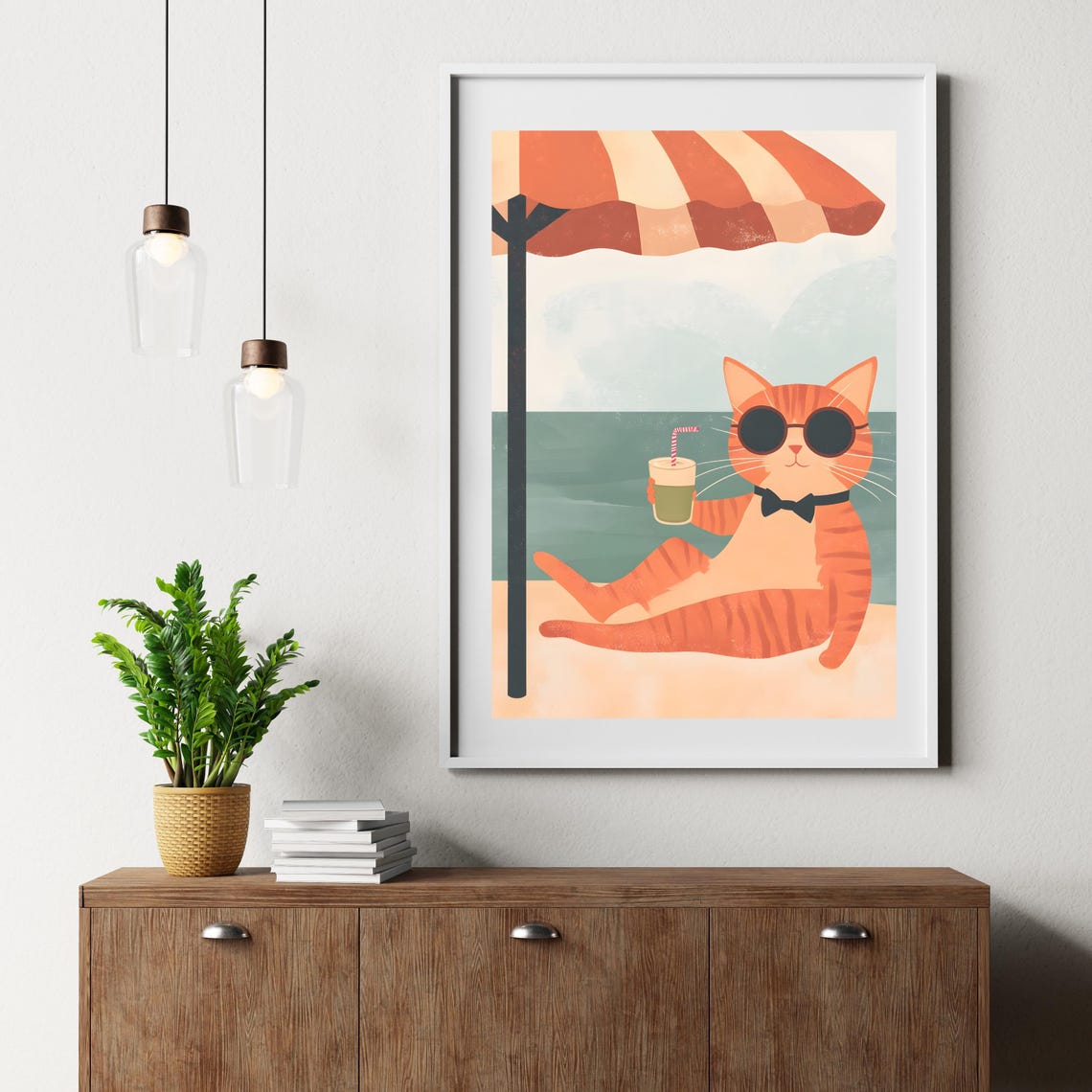 Orange Cat With Sunglasses and Bow Tie Lounging at Beach Poster - Image 6