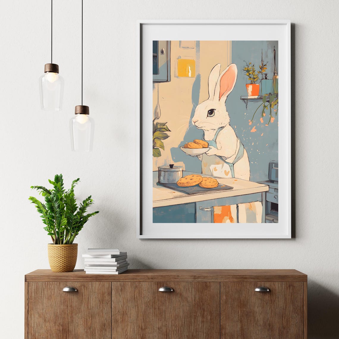 Cute Rabbit Baking Cookies In A Cozy Kitchen Bunny Illustration Poster - Image 6