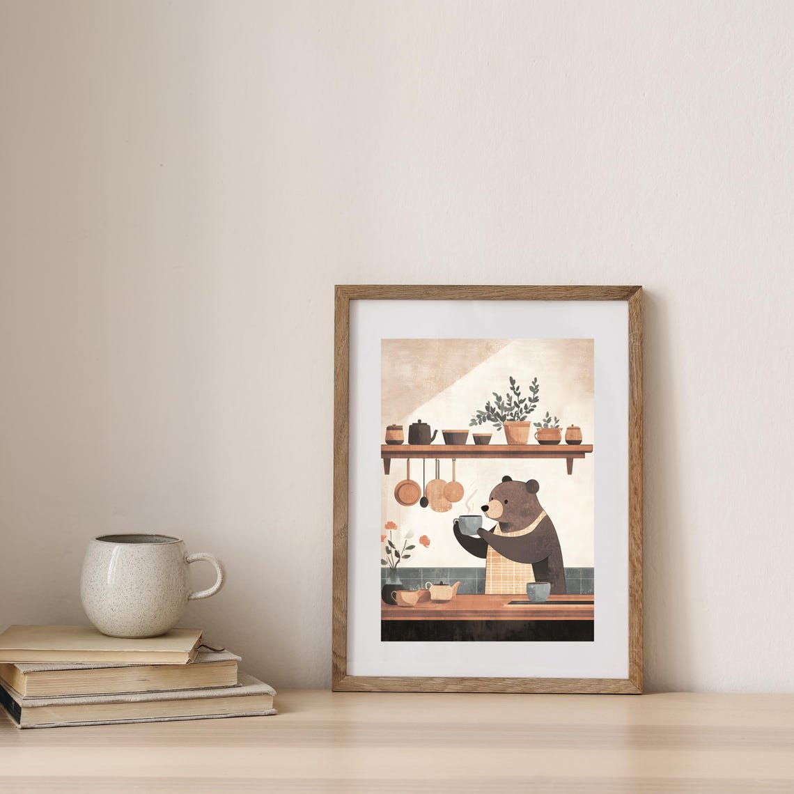 Cute Bear In Apron Holding A Coffee Cup Cozy Kitchen Art Poster - Image 3