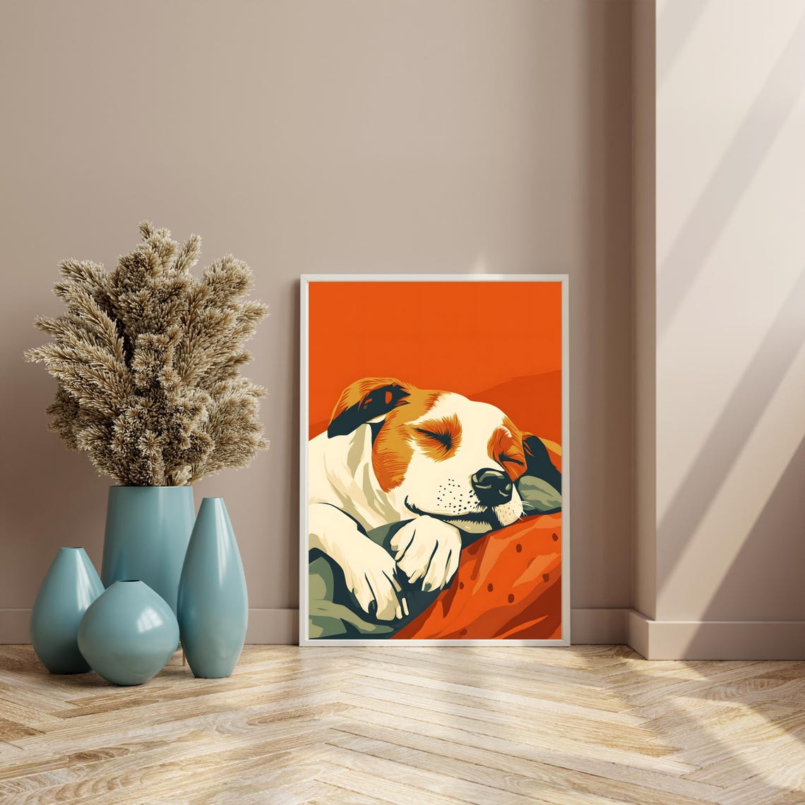 Sleeping Puppy Pop Art Portrait On A Bold Orange Background Print - Image 8