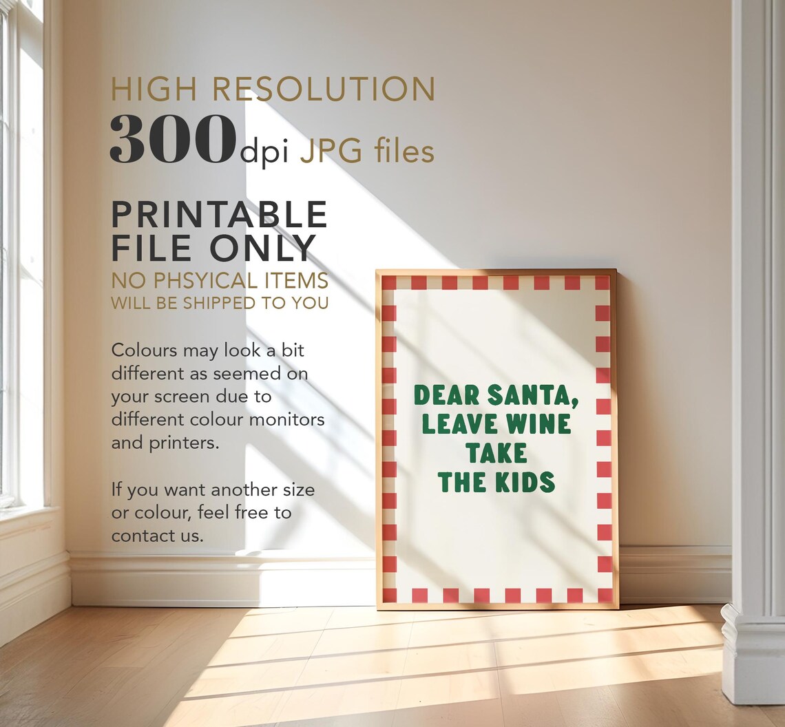 Dear Santa Leave Wine Funny Christmas Quote Holiday Party Wall Poster - Image 3