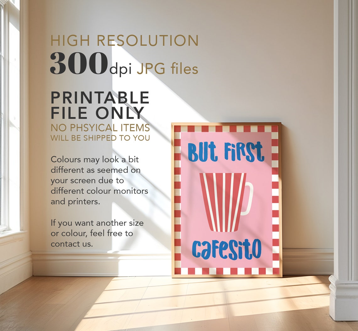 But First Cafesito Spanish Coffee Pink Kitchen Bold Typography Poster - Image 3