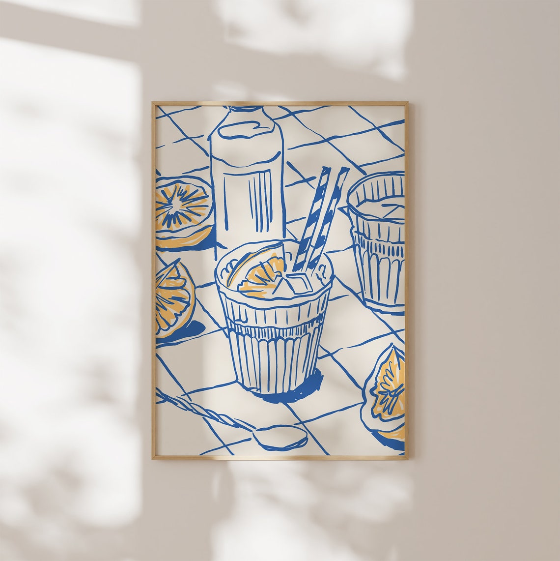 Hand Drawn Citrus Drinks Illustration Blue Line Art Bar Cart Poster - Image 3