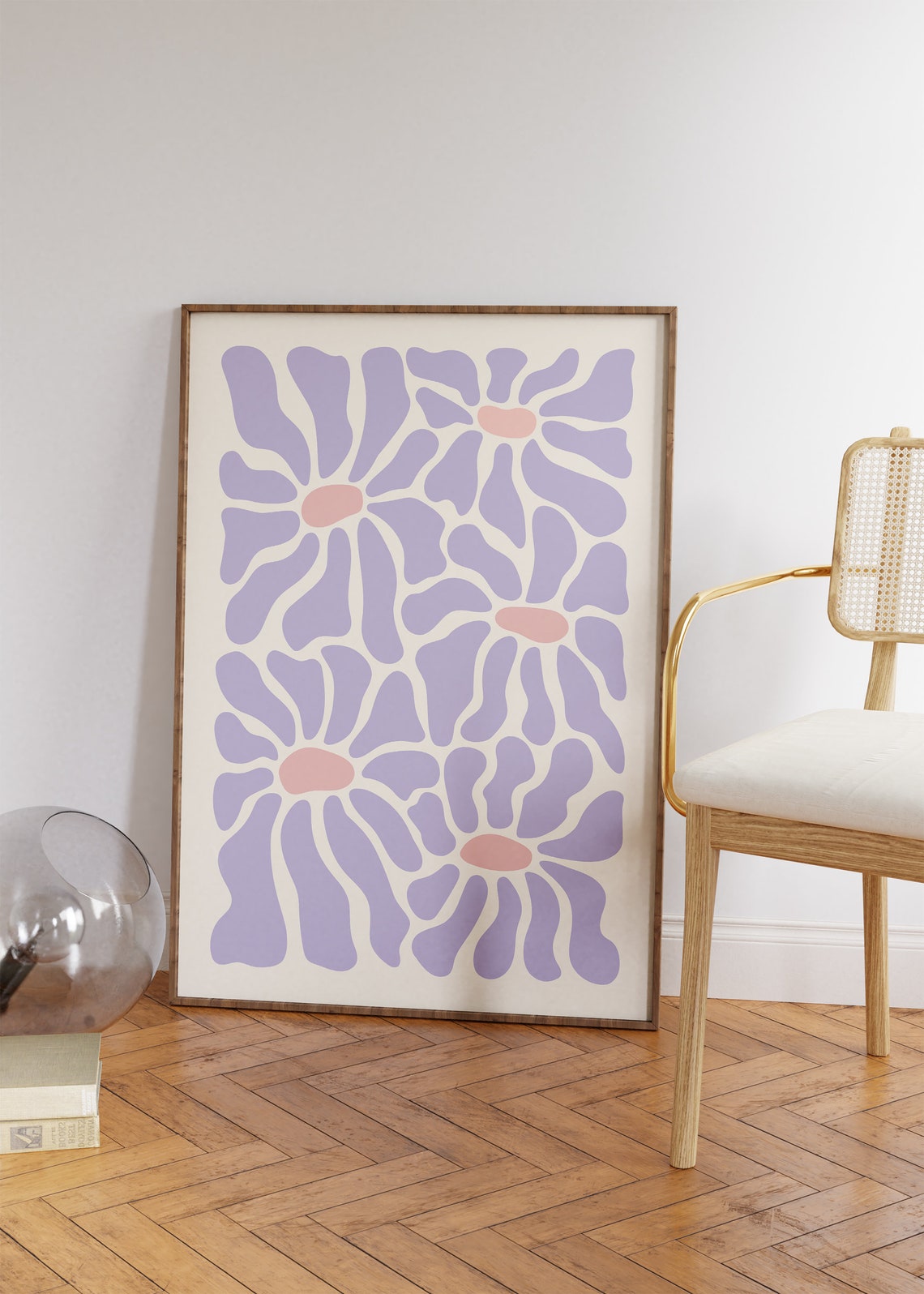 Groovy Purple Retro Flowers Pink Centers Abstract Floral Wall Art - Image 3
