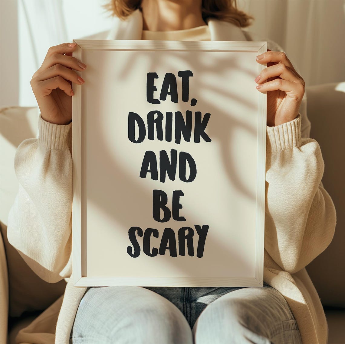 Eat Drink And Be Scary Halloween Quote Black Brush Typography Poster - Image 4