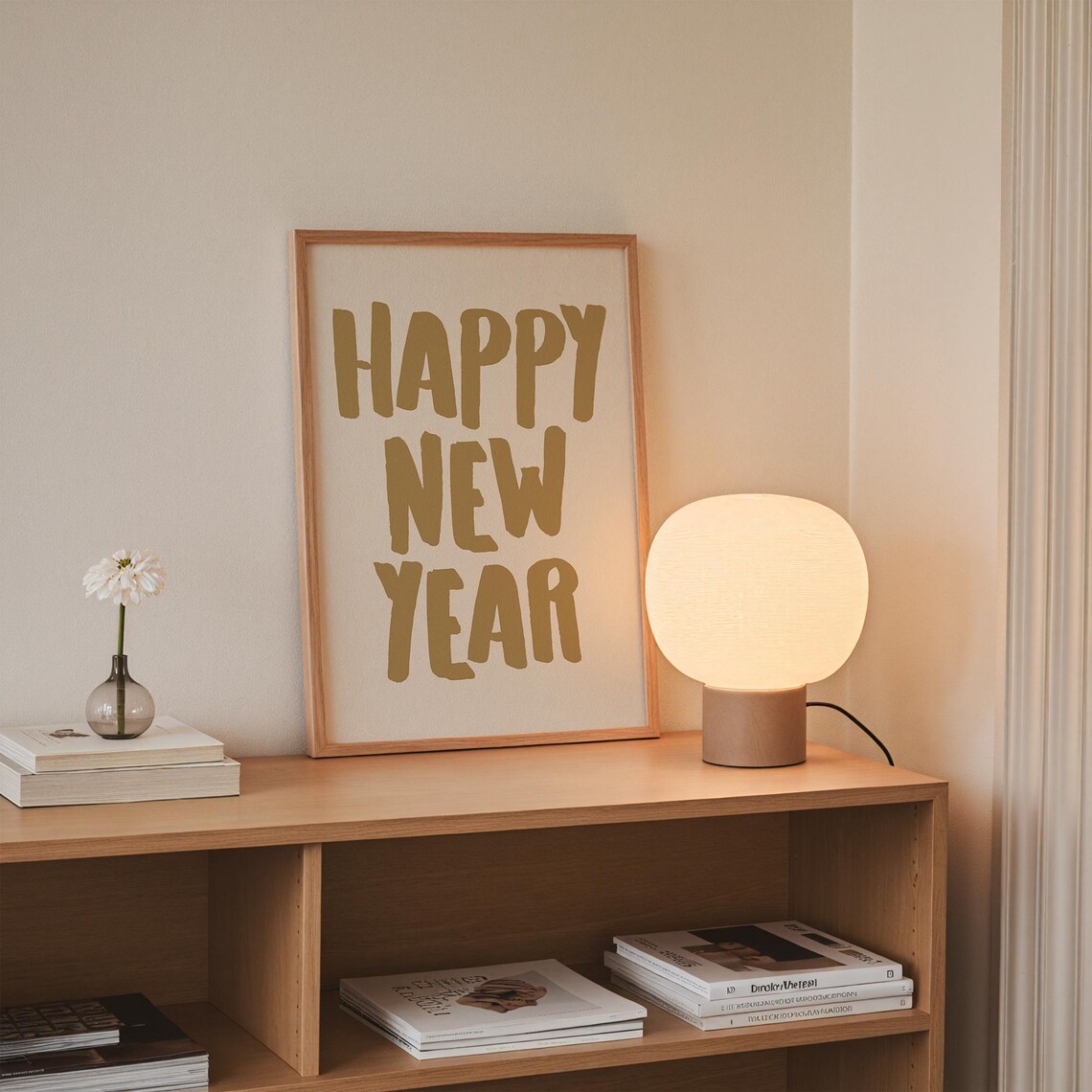 Happy New Year Gold Brush Letters Cream Minimalist NYE Celebration Poster - Image 3