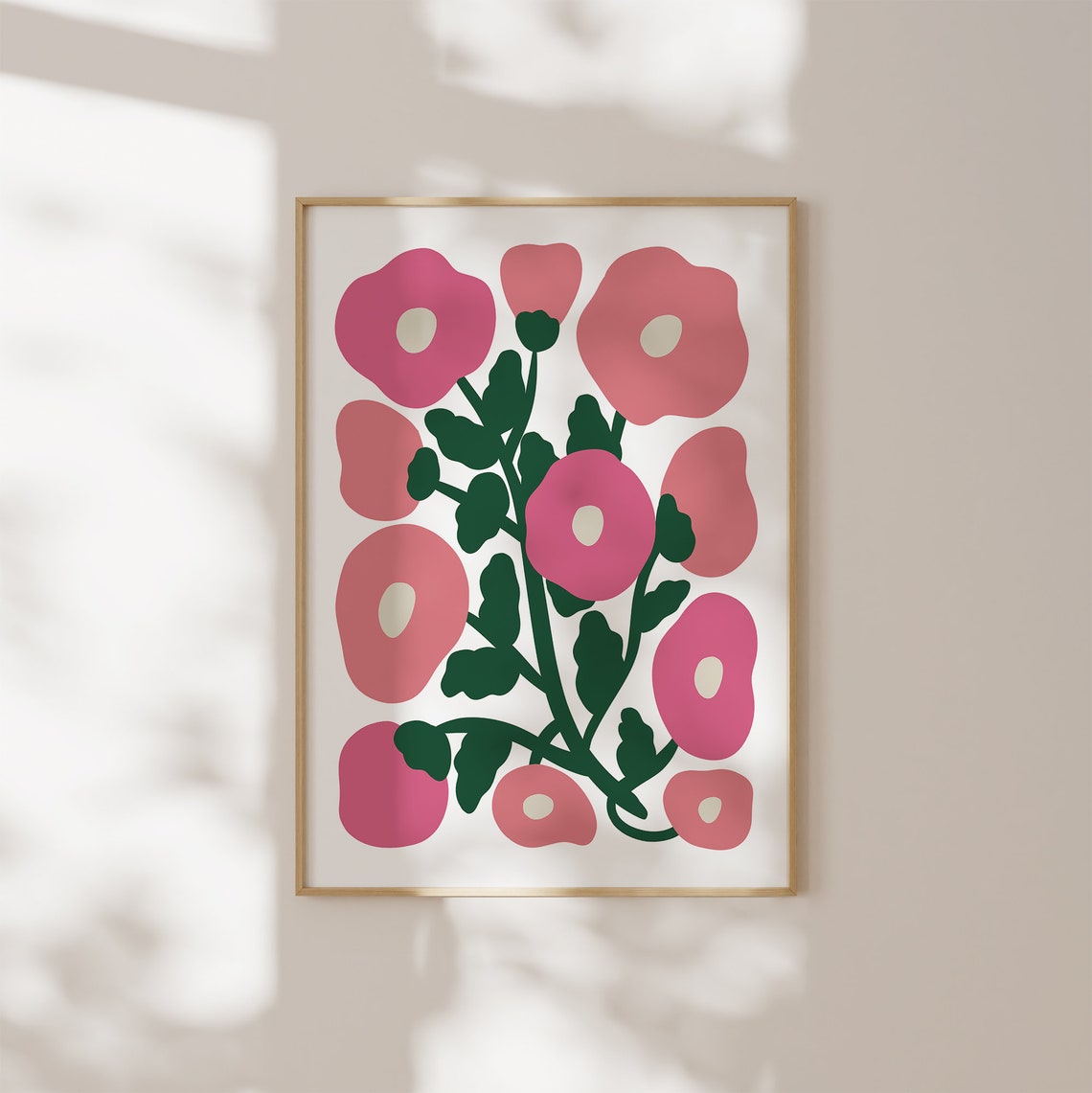 Cheerful Pink Abstract Blooms Modern Floral Bold Wall Poster