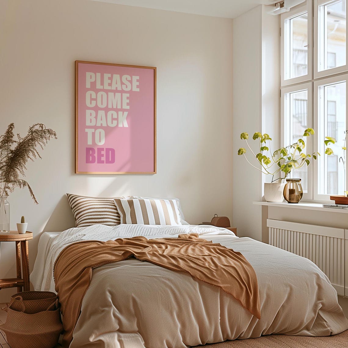 Please Come Back To Bed Pink Bold Typography Bedroom Funny Wall Poster - Image 3