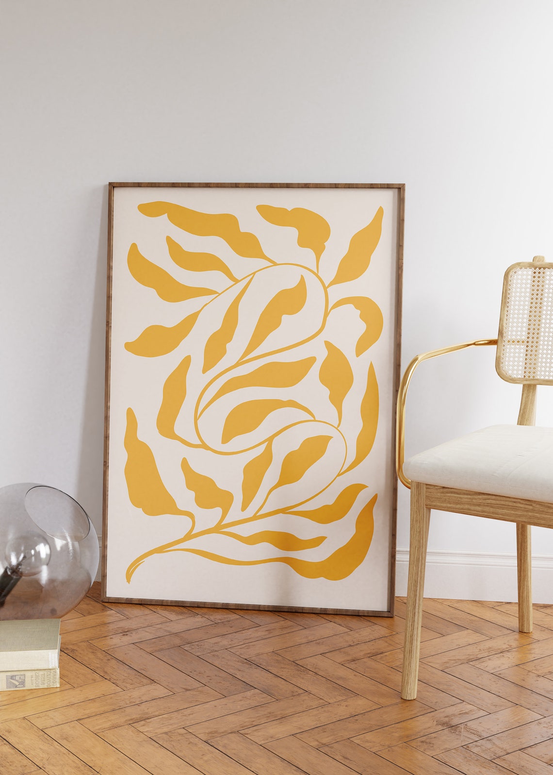 Leaf Abstract Print, Yellow Minimalist Botanical Art - Image 2