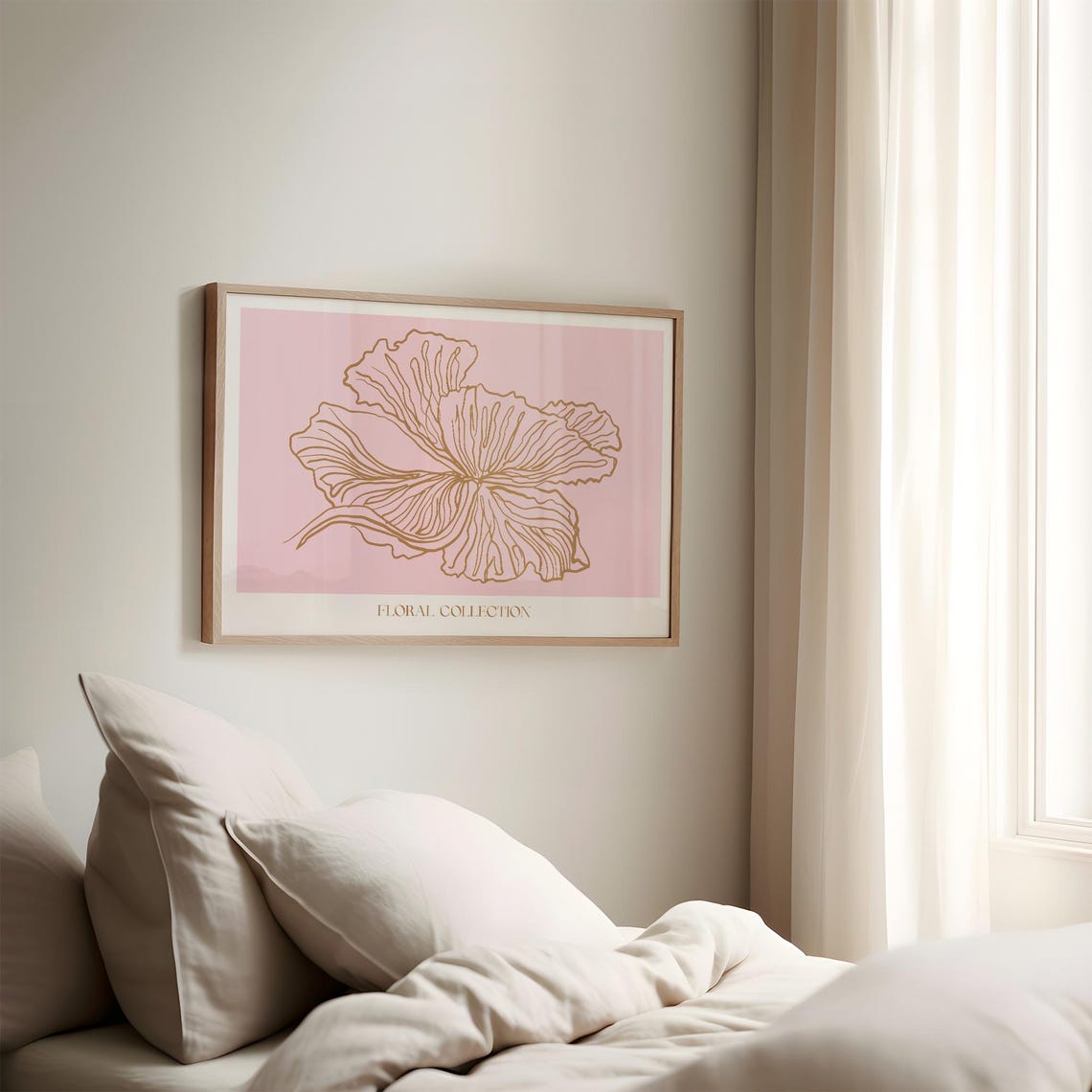 Gold Line Flower Drawing Pink Floral Collection Minimalist Poster - Image 3
