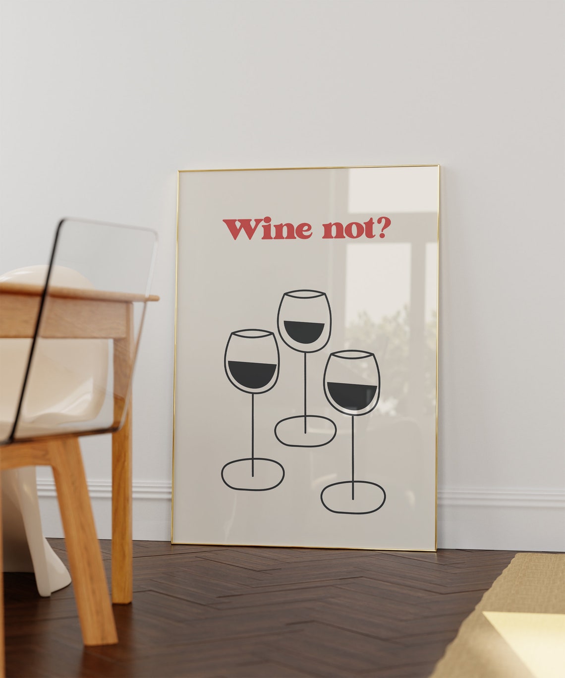 Wine Not Funny Red Wine Glasses Retro Bar Cart Cute Kitchen Poster - Image 2
