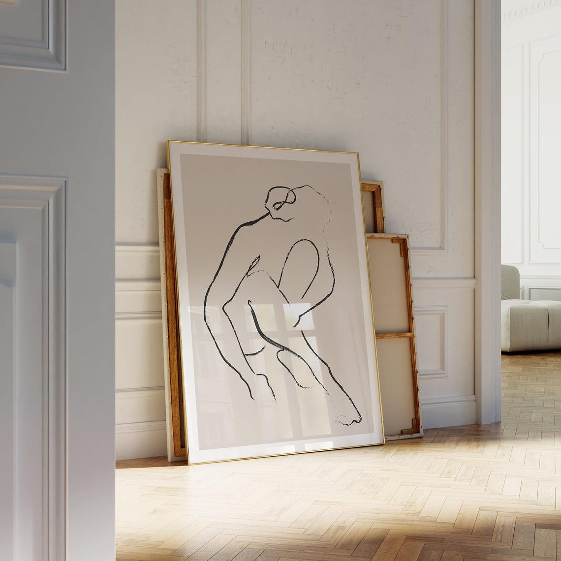 Female Figure Sketch Minimalist Wall Art Aesthetic Wall Decor Neutral Modern Wall Art Apartment Decor Black Beige Art - Image 4