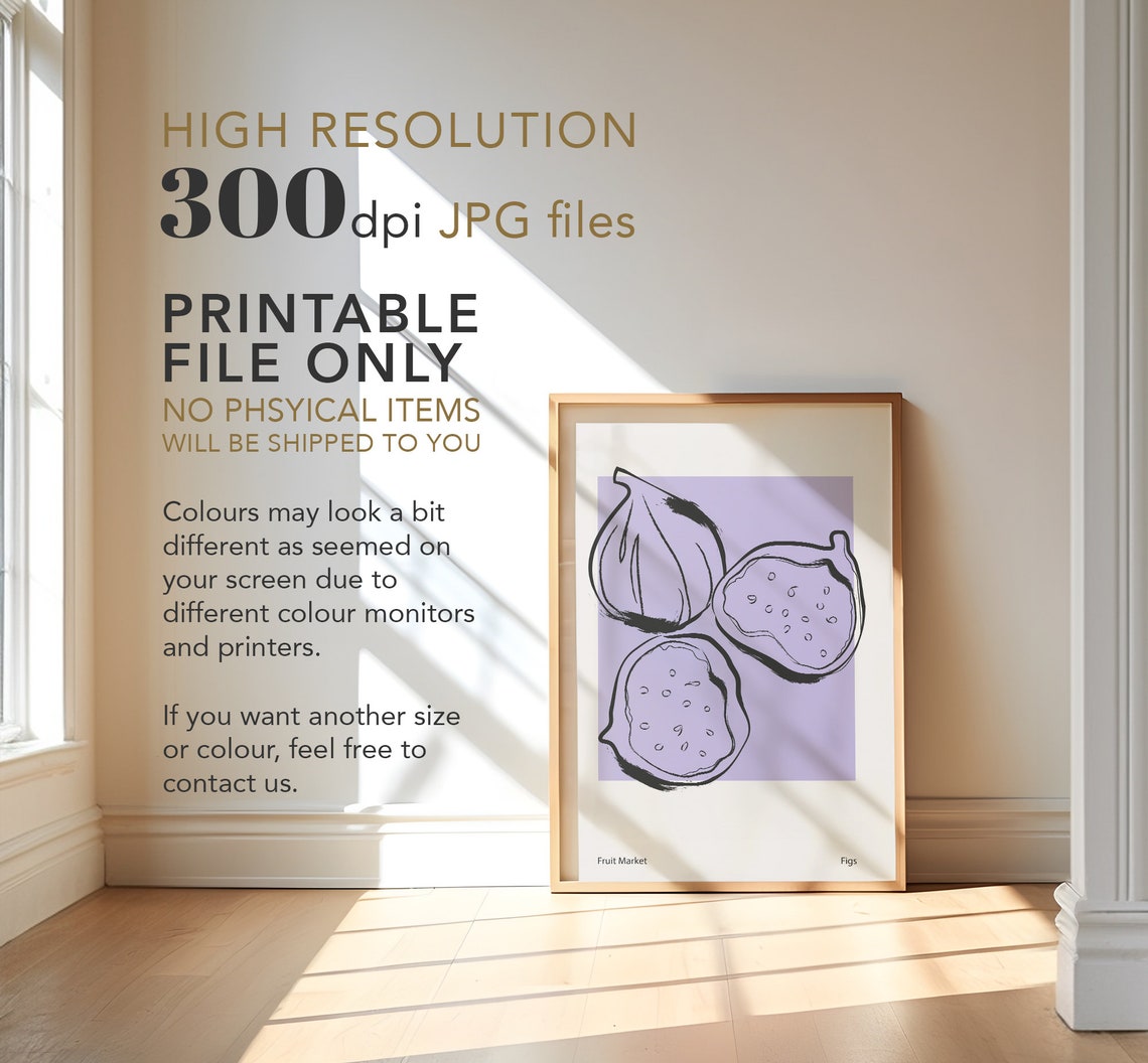 Figs Fruit Market Line Art Minimalist Purple Pastel Kitchen Wall Art - Image 3