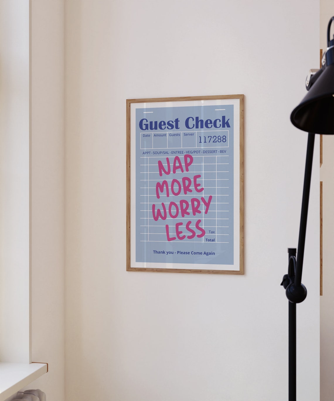 Nap More Worry Less Guest Check Retro Diner Funny Quote Wall Poster - Image 2