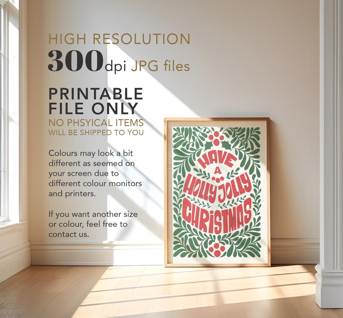Have A Holly Jolly Christmas Retro Holly Berry Groovy Type Poster - Image 3