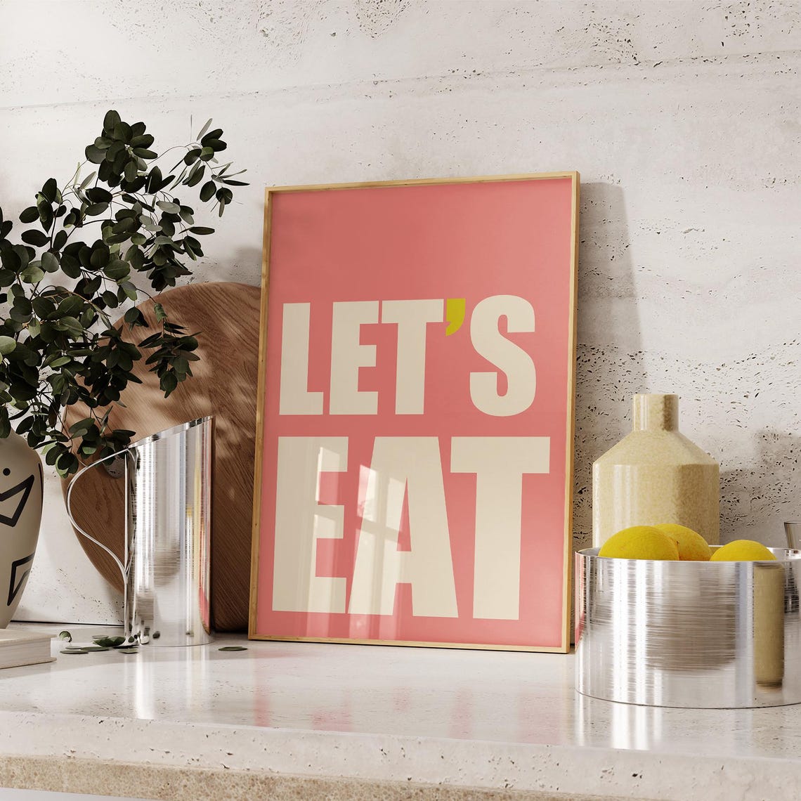 Lets Eat Coral Bold Typography Retro Kitchen Dining Room Wall Poster - Image 2