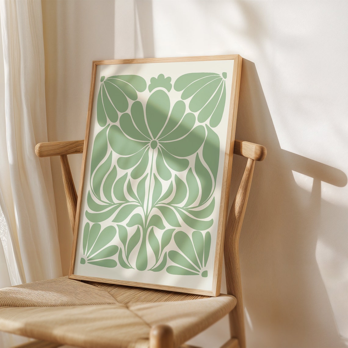 Norway Folk Art Sage Green Botanical Scandinavian Decorative Poster - Image 4
