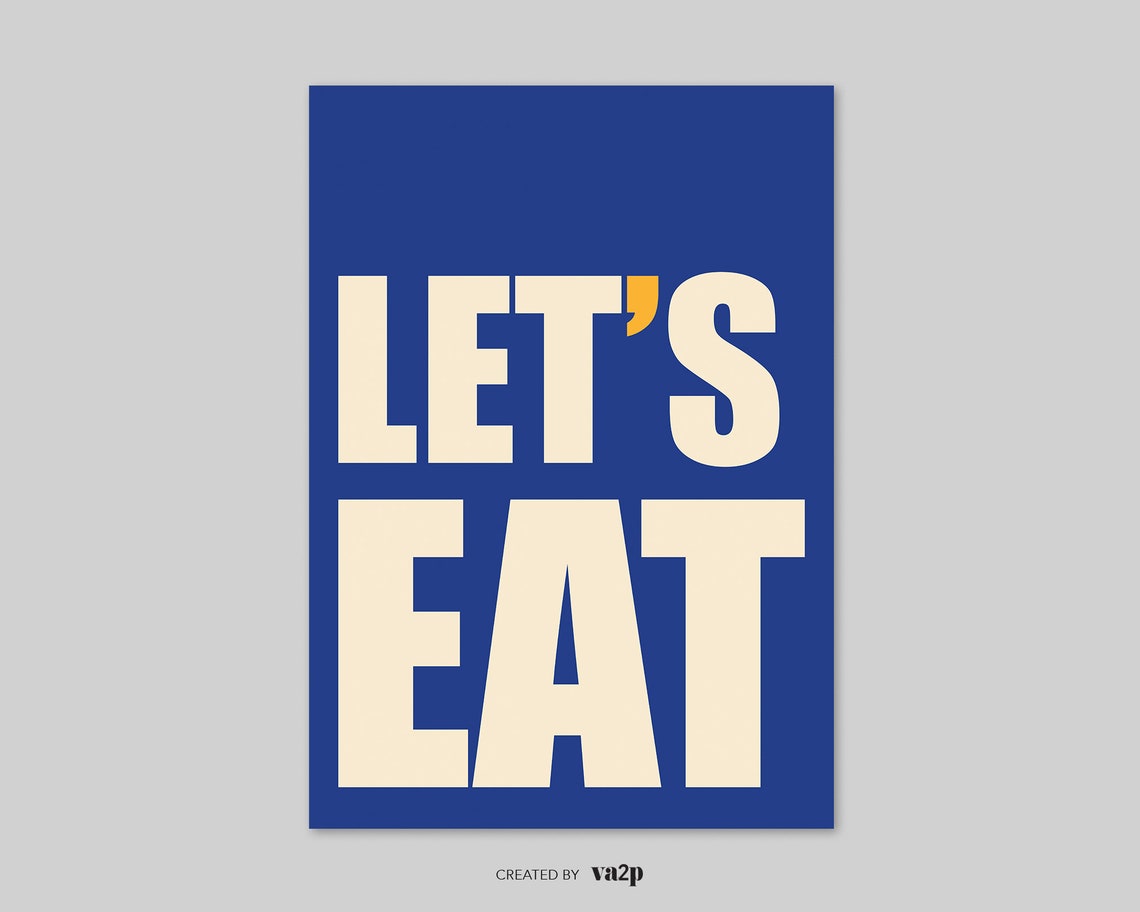 Lets Eat Royal Blue Bold Trendy Kitchen Typography Wall Poster - Image 2