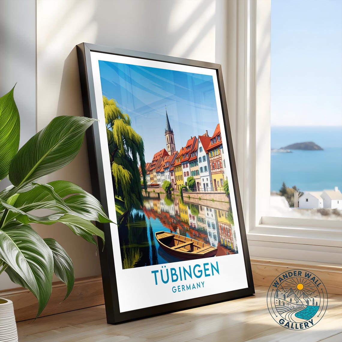 Tubingen Germany Half Timbered Canal Reflection Travel Poster - Image 2