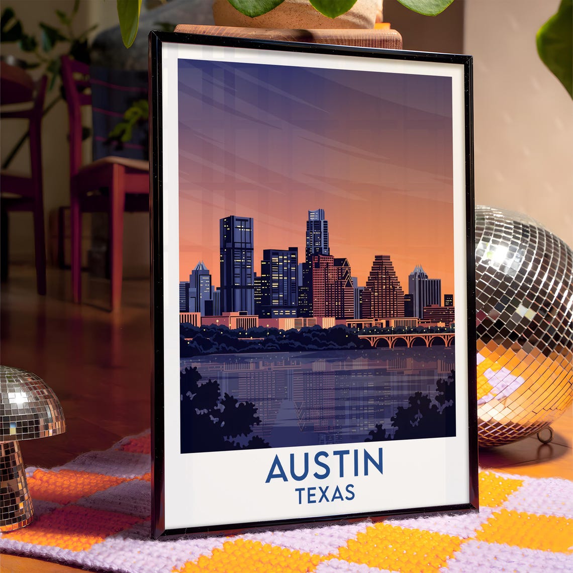 Austin Texas Sunset Skyline River Reflection Twilight Dusk Poster - Image 4