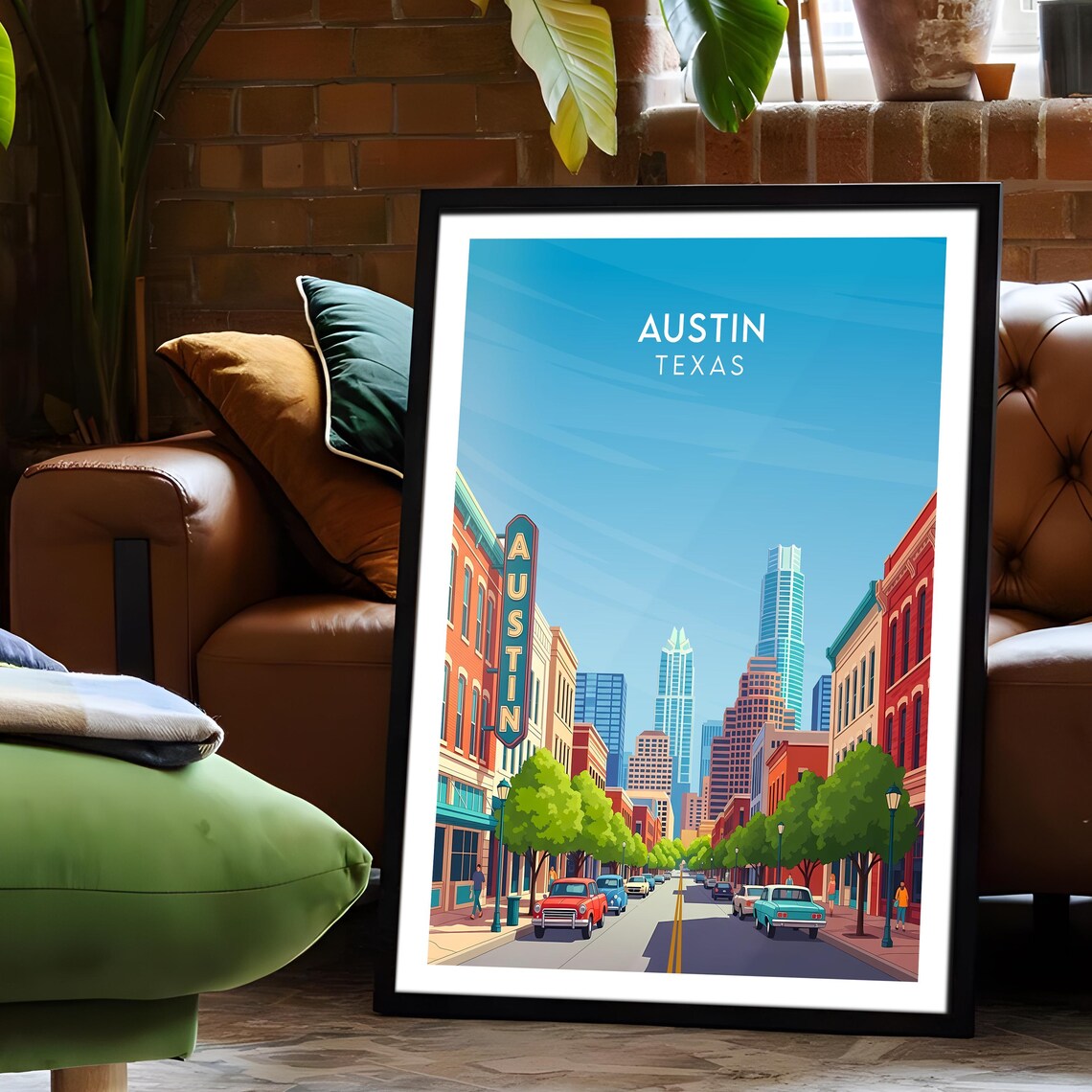 Austin Texas Retro Vintage Downtown Street Skyline Art Poster - Image 6