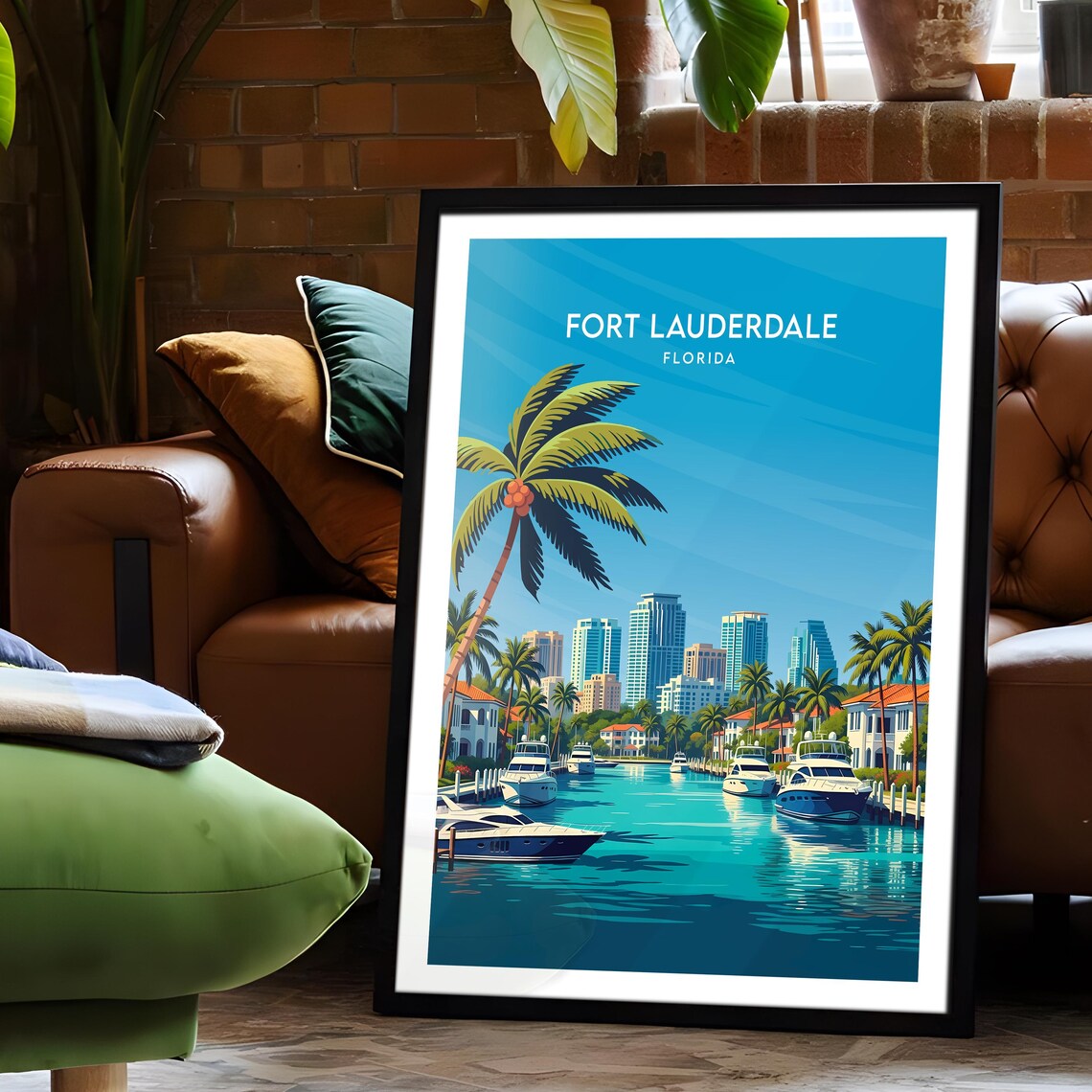 Fort Lauderdale Florida Yacht Harbor Skyline Palm Trees Poster - Image 6