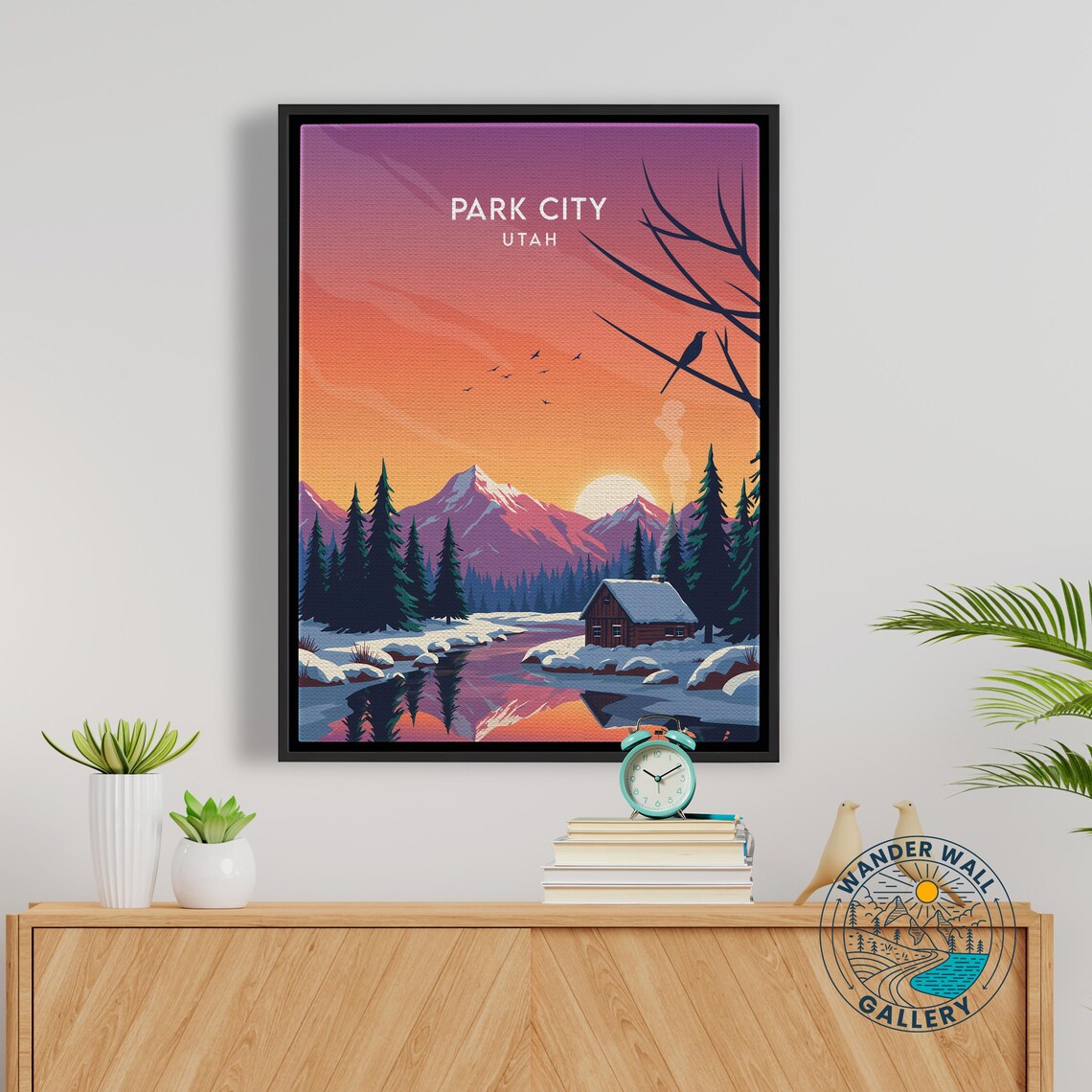 Park City Utah Winter Cabin Pink Sunset Snowy Peaks River Poster - Image 4