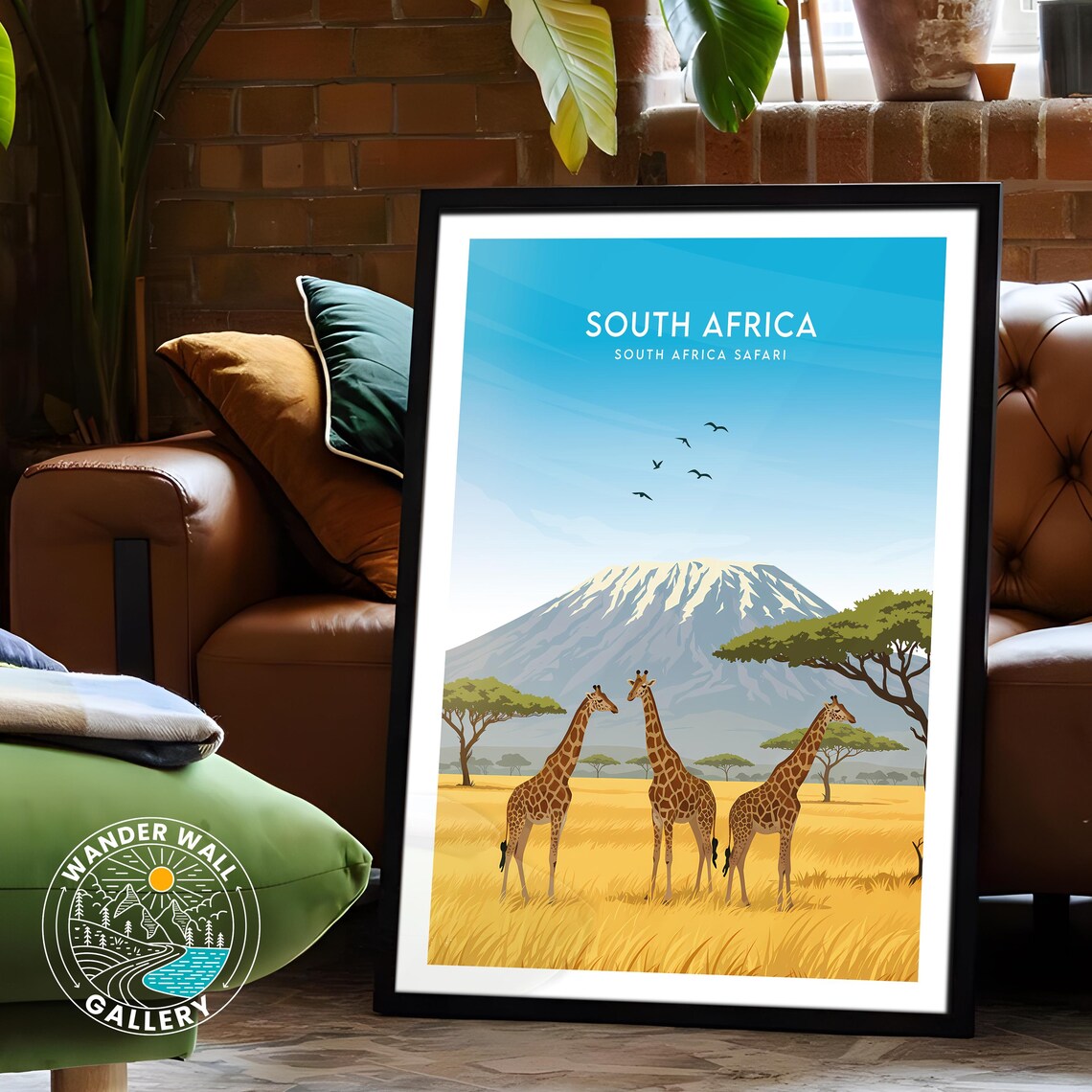 South Africa Safari Giraffes Savanna Acacia Mountain Sunset Poster - Image 6