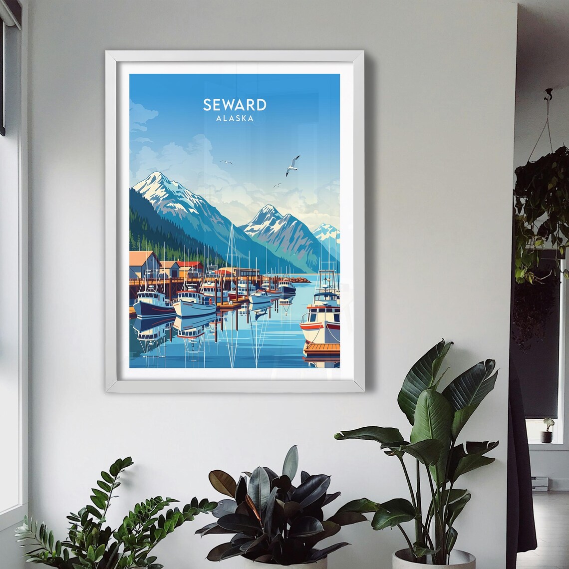 Seward Alaska Fishing Harbor Boats Snowy Peaks Waterfront Poster - Image 3