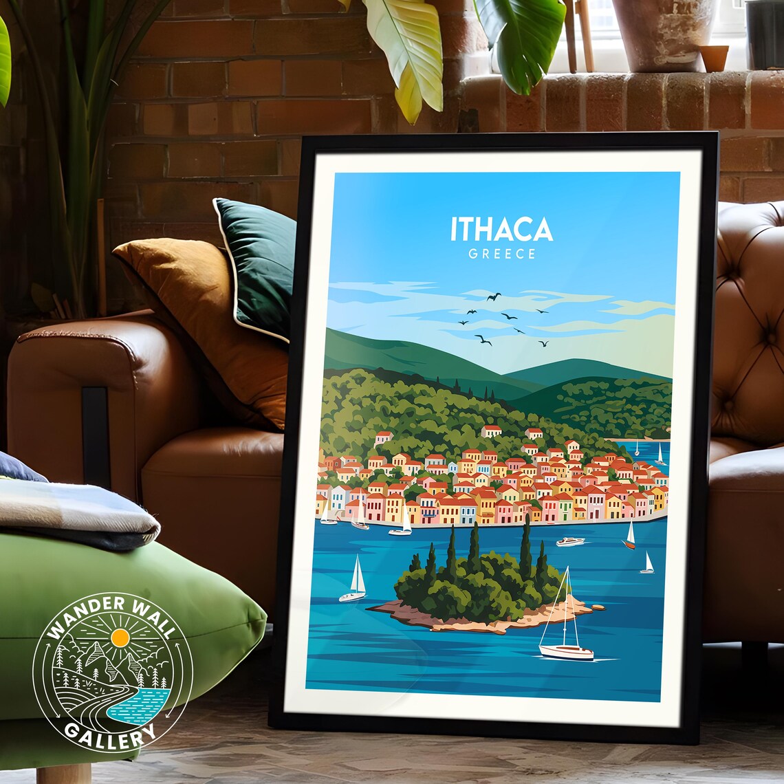 Ithaca Greece Island Town Sailboats Turquoise Bay View Poster - Image 6