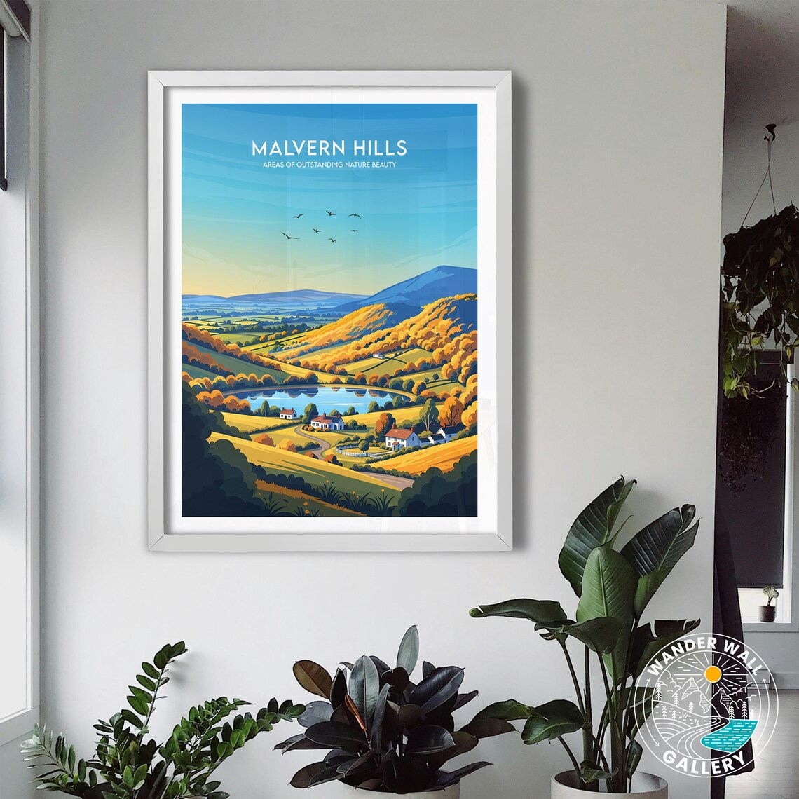 Malvern Hills Golden Autumn Countryside Lake Vintage Travel Poster - Image 3