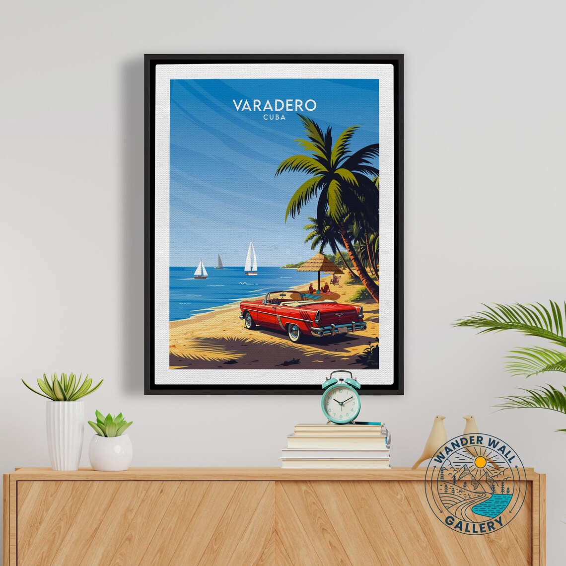 Varadero Cuba Red Classic Convertible Beach Palm Sunset Poster - Image 5