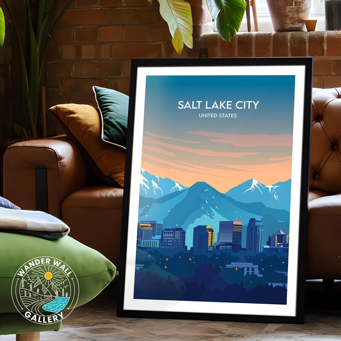 Salt Lake City Snowy Mountain Sunset Skyline Retro Travel Poster - Image 6