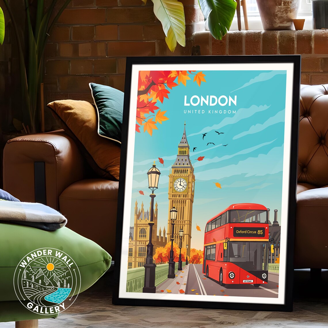 London United Kingdom Big Ben Westminster Red Bus Autumn Poster - Image 6