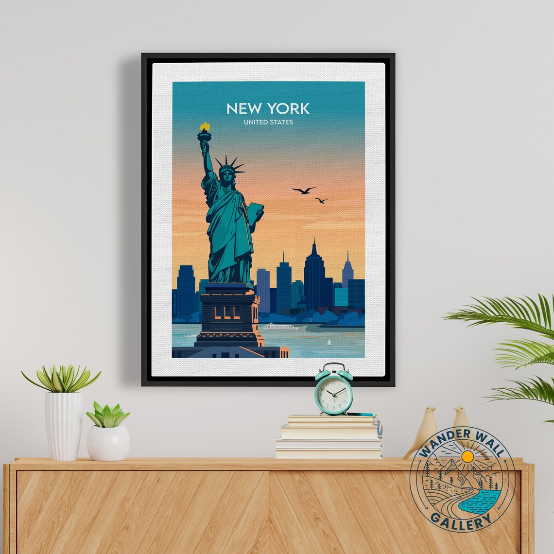 New York City Statue of Liberty Skyline Sunset Travel Poster - Image 5