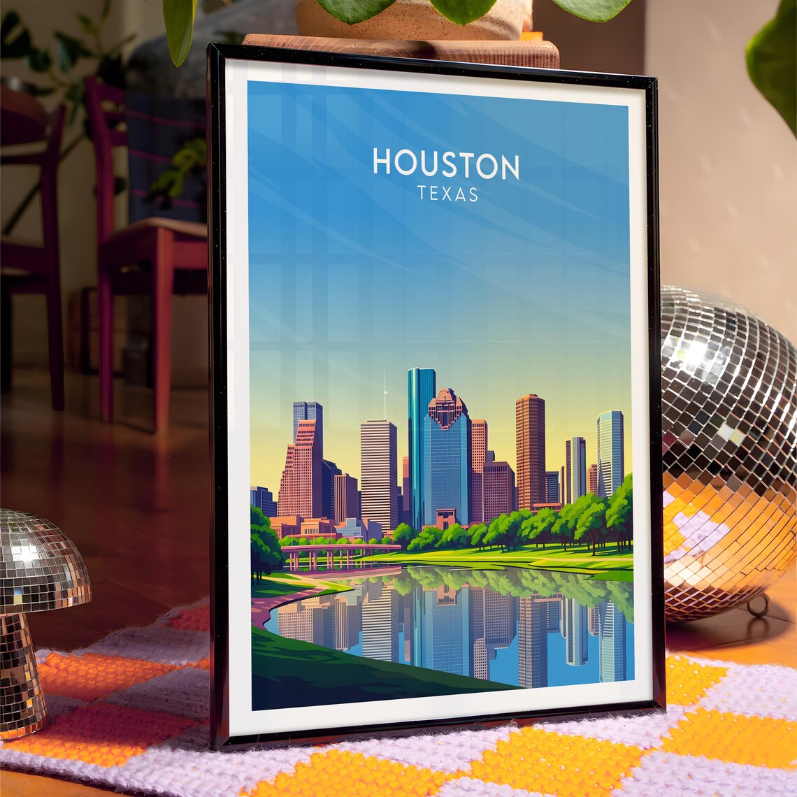 Houston Texas Downtown Skyline Buffalo Bayou Reflection City Poster - Image 4