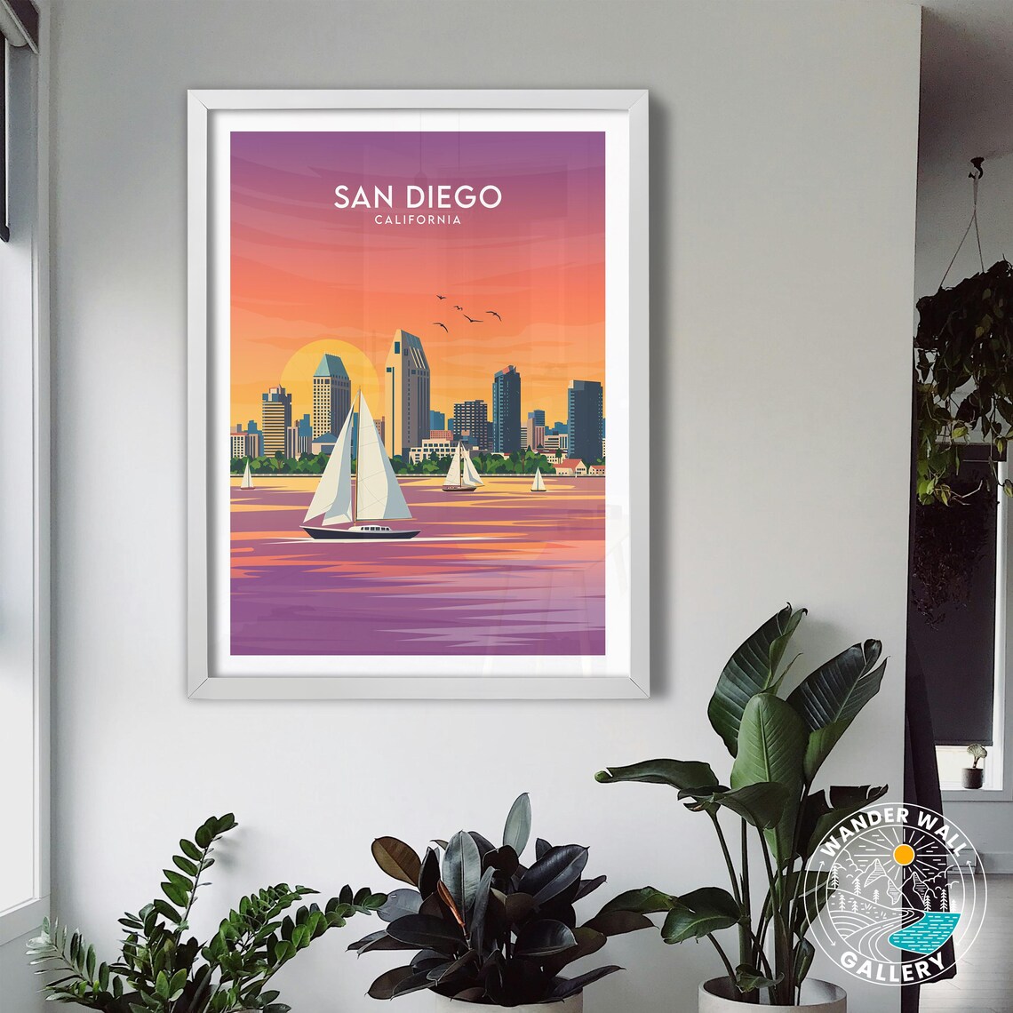 San Diego California Skyline Sailboats Golden Sunset Bay Travel Poster - Image 3