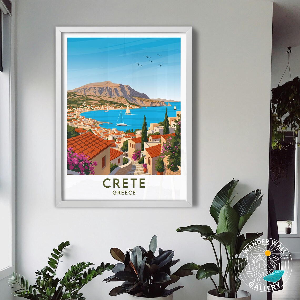 Crete Greece Coastal Town Sailboats Bougainvillea Harbor Travel Poster - Image 3