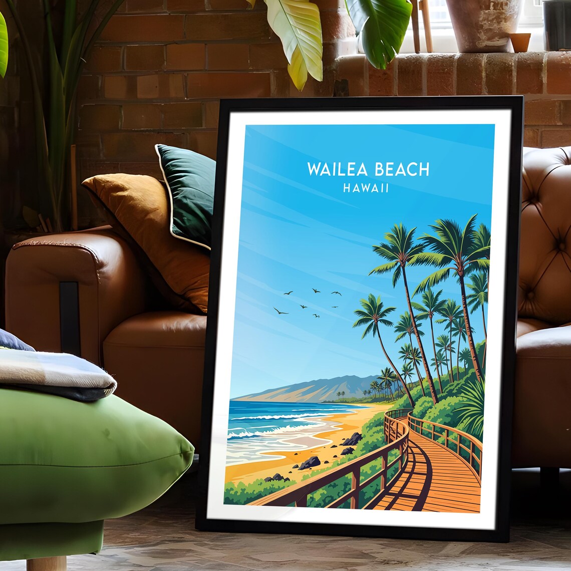 Wailea Beach Maui Hawaii Wooden Walkway Tropical Coast Scene Poster - Image 2