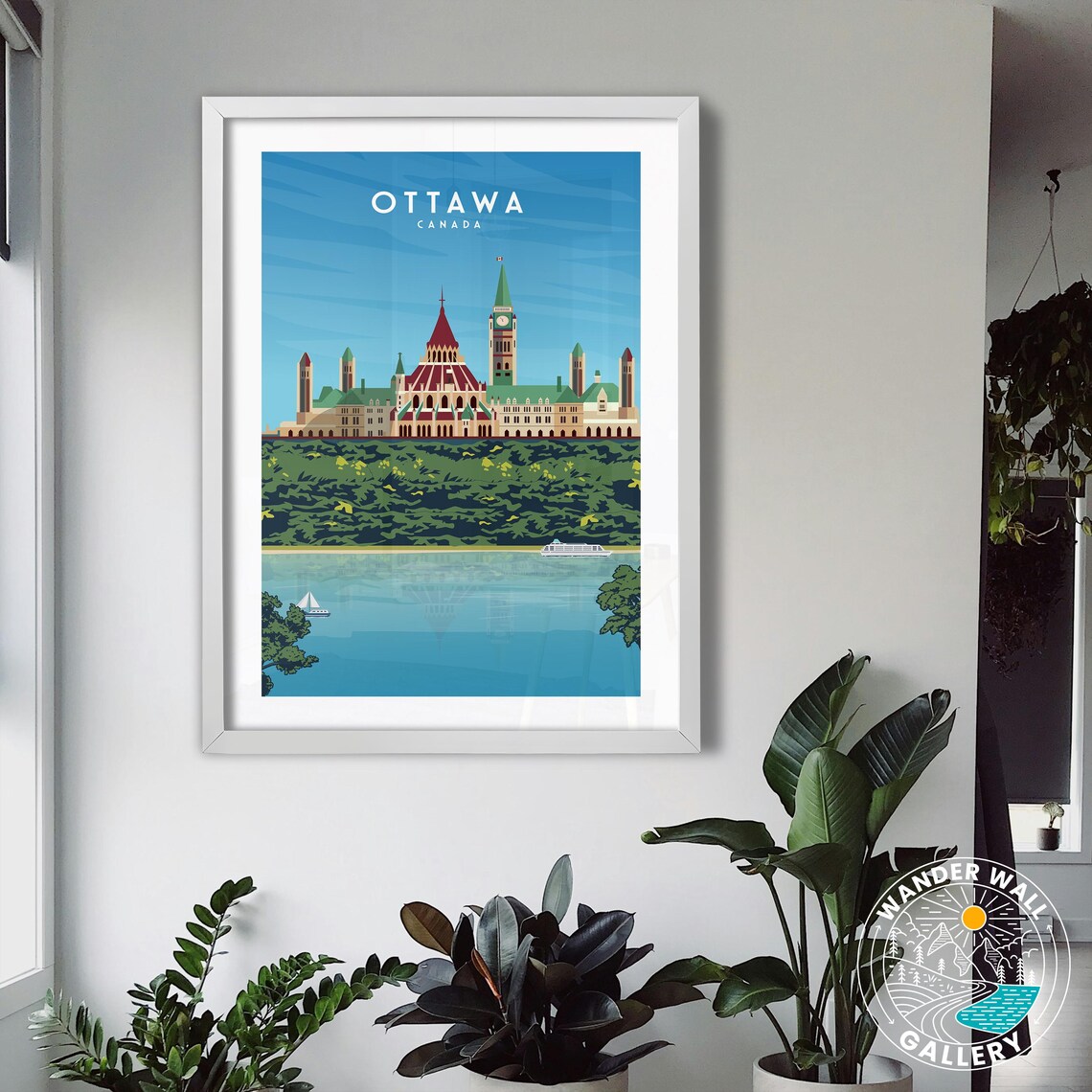 Ottawa Canada Parliament Buildings River Retro Travel Poster - Image 3
